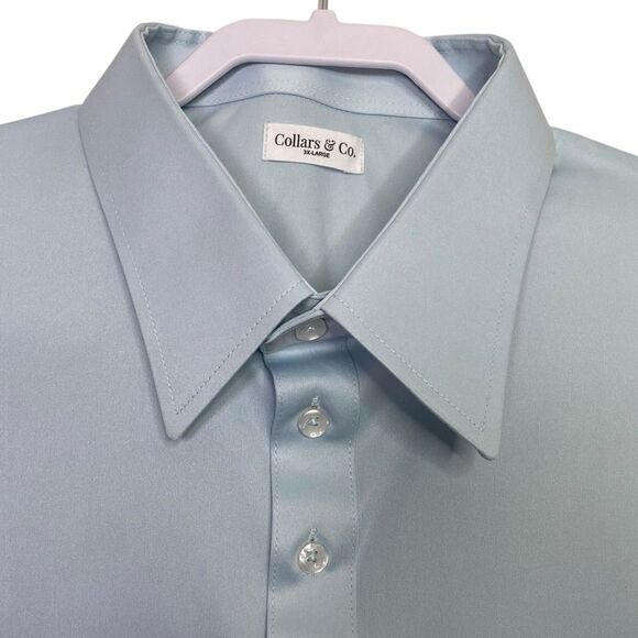 Collars & Co Polo Shirt Mens 3XL Blue English Spread Dress Collar Office NEW